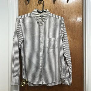 white and blue striped oxford button up